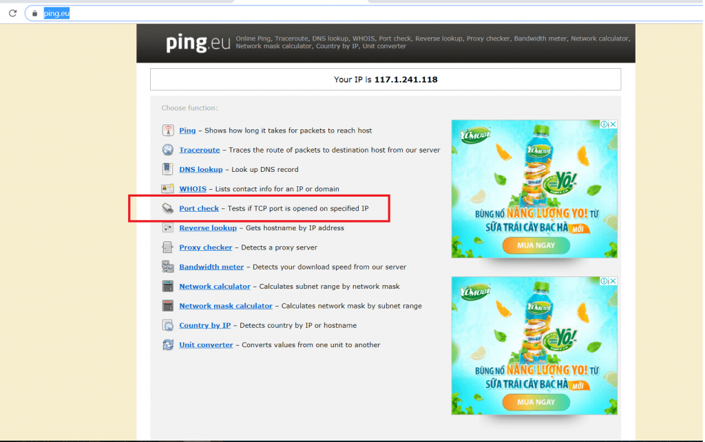hướng dẫn đăng nhập Chọn Port check