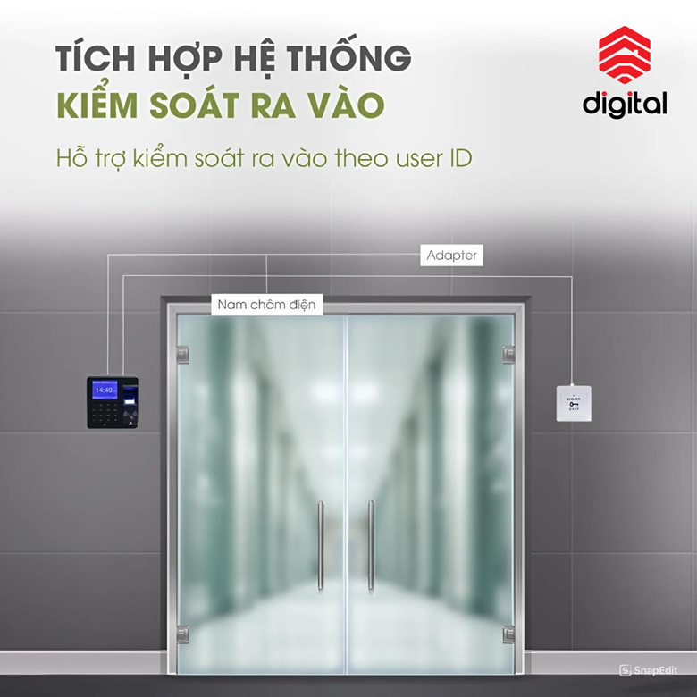 khóa cổng vân tay tích hợp máy chấm công