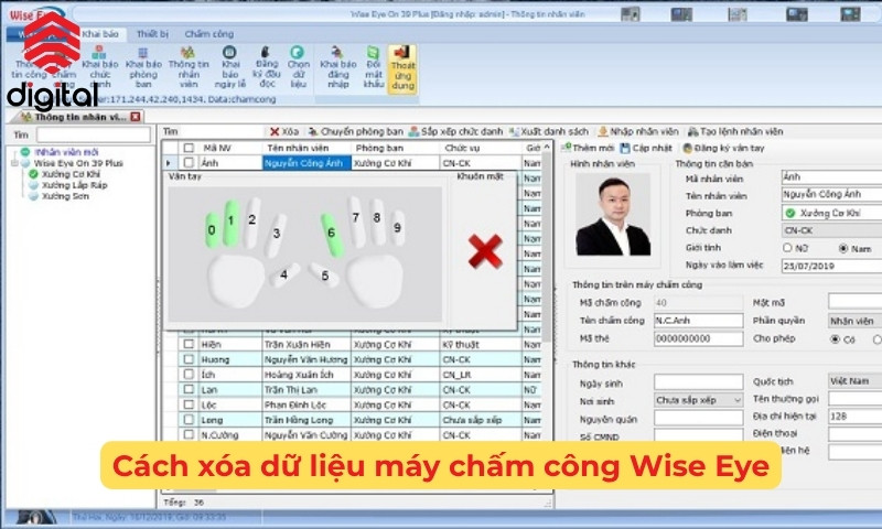 xóa dữ liệu máy chấm công Wise Eye